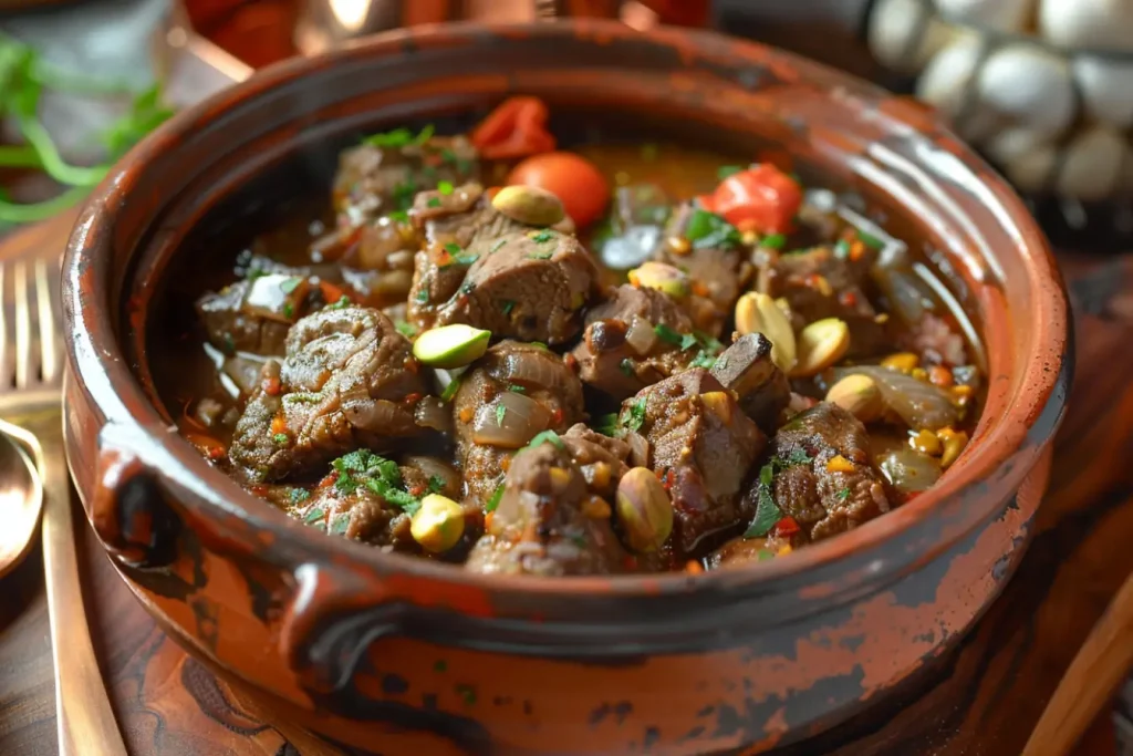 Gaziantep usulü fıstıklı ve baharatlı kuzu yemeği